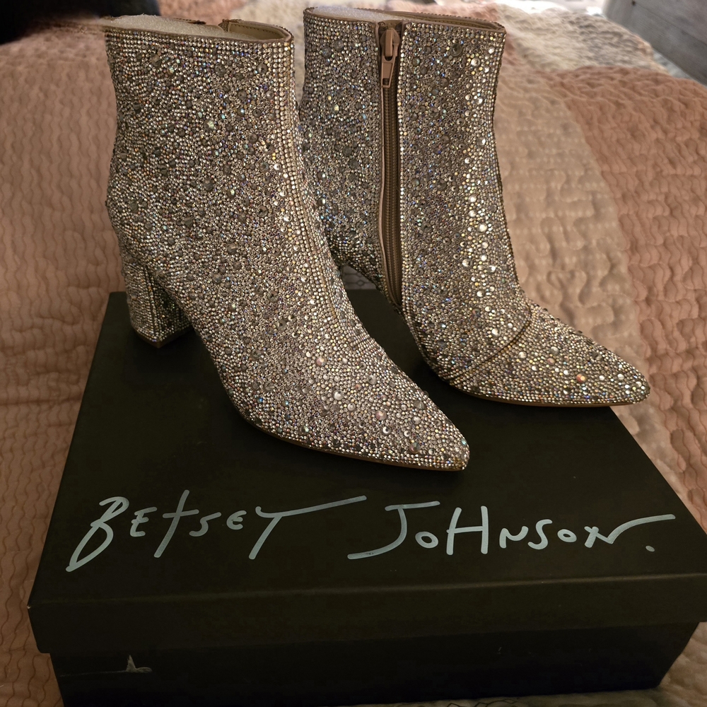 Betsey Johnson Silver Glitter Ankle Boots